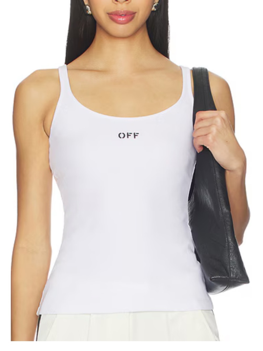 OFF -WHITE Virgil Abloh Milan Italy. White Ribbed Tank Top with 'OFF' Logo
